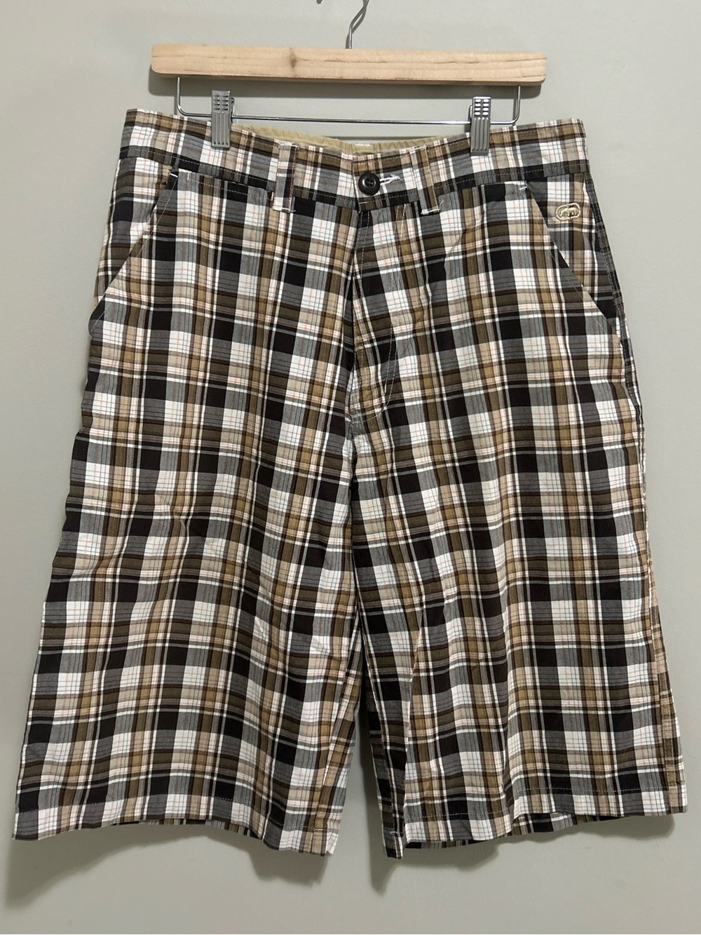 Vintage Plaid Casual Shorts in Brown and White Y2K
